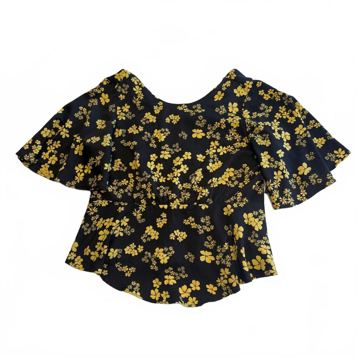 Who What Wear Women's Black and Yellow Floral Peplum Blouse Size Small