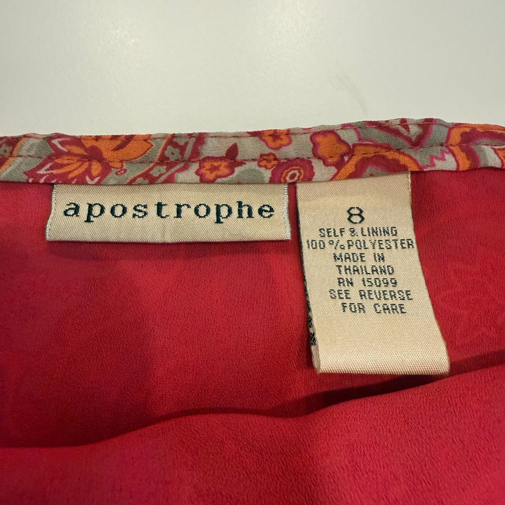Vtg Apostrophe Women's Size 8 Red and Orange Paisley Tie Detail Coquette Skirt