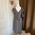 Jones Studio Women's Geometric Print Wrap Dress, Size 8, Black and Beige, V-Neck