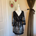 Lane Bryant Satin Silky Kimono Wrap Detail Top Black & White Floral V-Neck 14-16