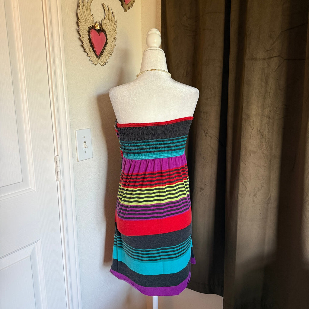 Xhilaration Women's Strapless Multicolor Striped Tube Dress Size Small Petite