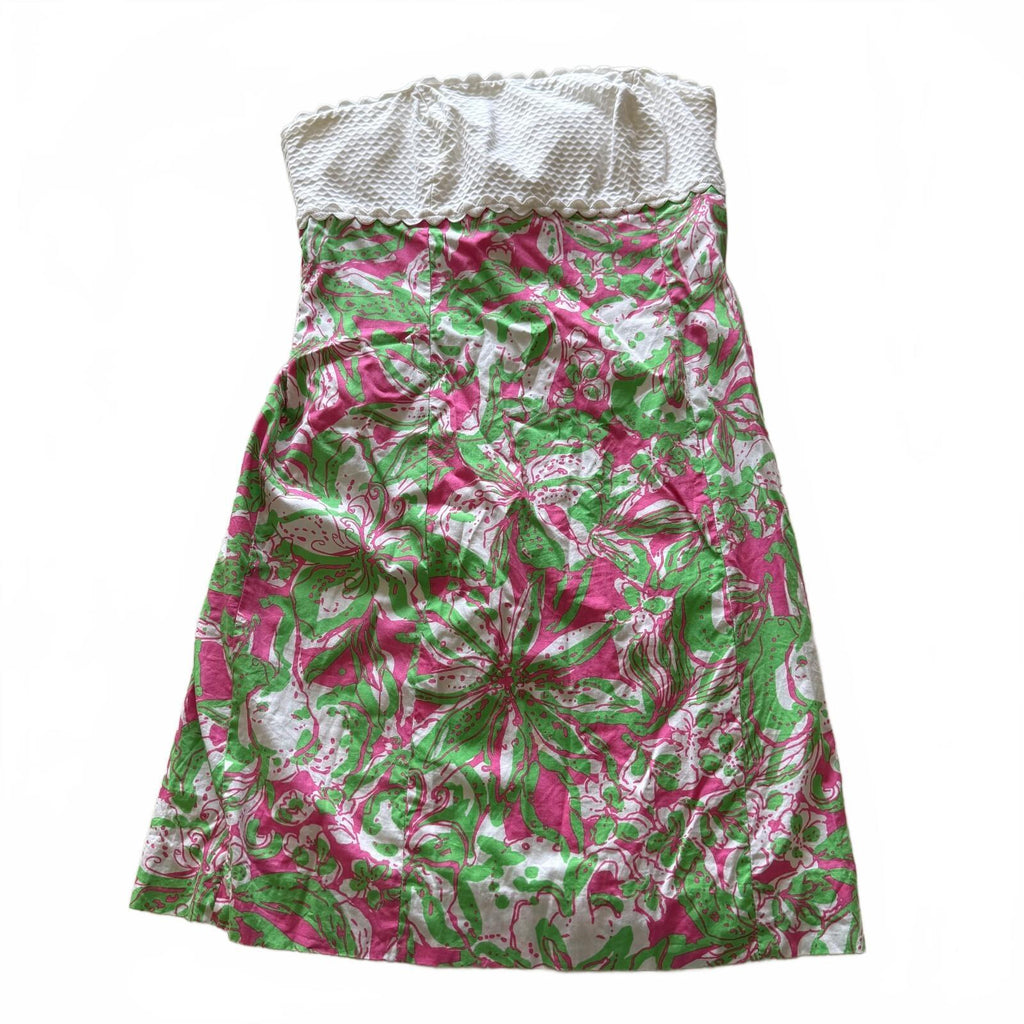 Lilly Pulitzer Women's Size 4 Strapless Cotton Dress with Pink and Green Floral