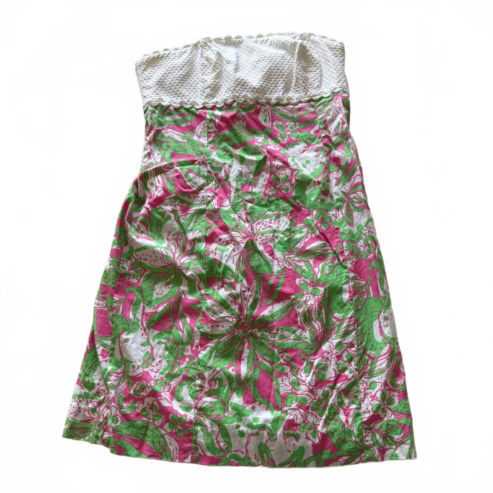 Lilly Pulitzer Women's Size 4 Strapless Cotton Dress with Pink and Green Floral