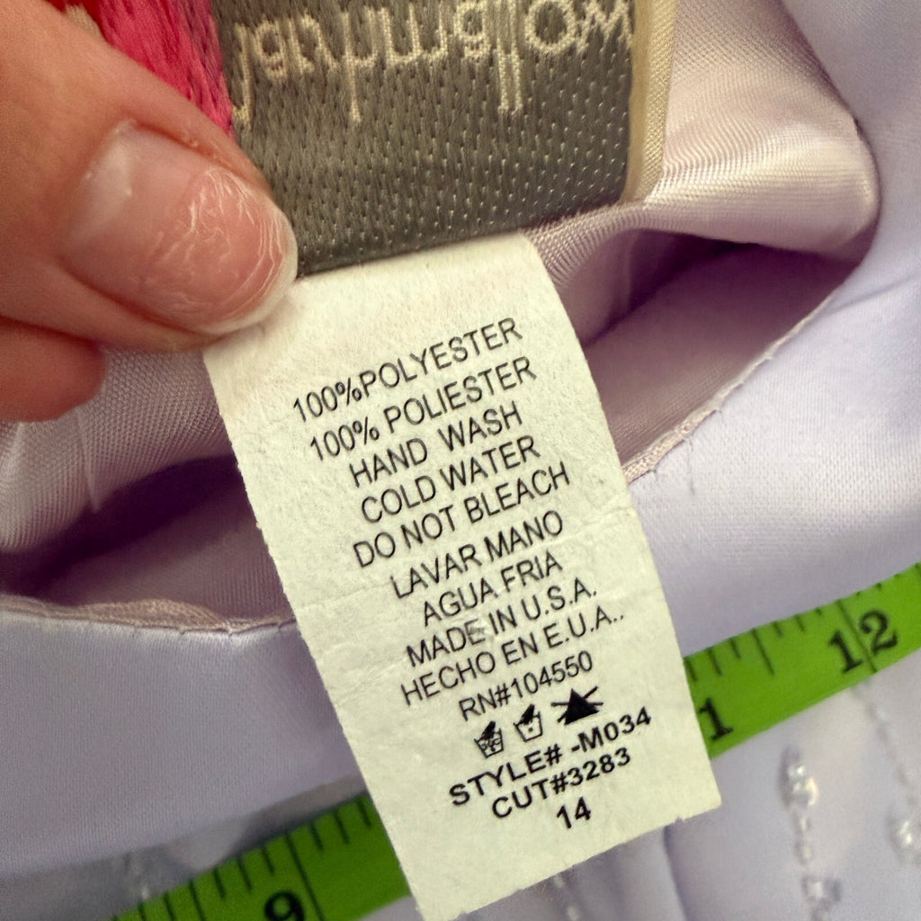 Vintage Marshmallow USA Lavender Embroidered Satin Flower Girl Dress Size 14