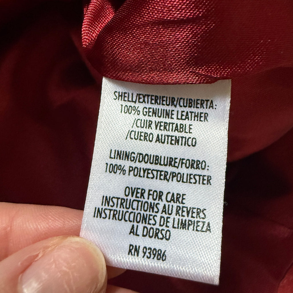 thriftalina Vintage Y2K Cherry Red Genuine Leather Moto Jacket Double Zip