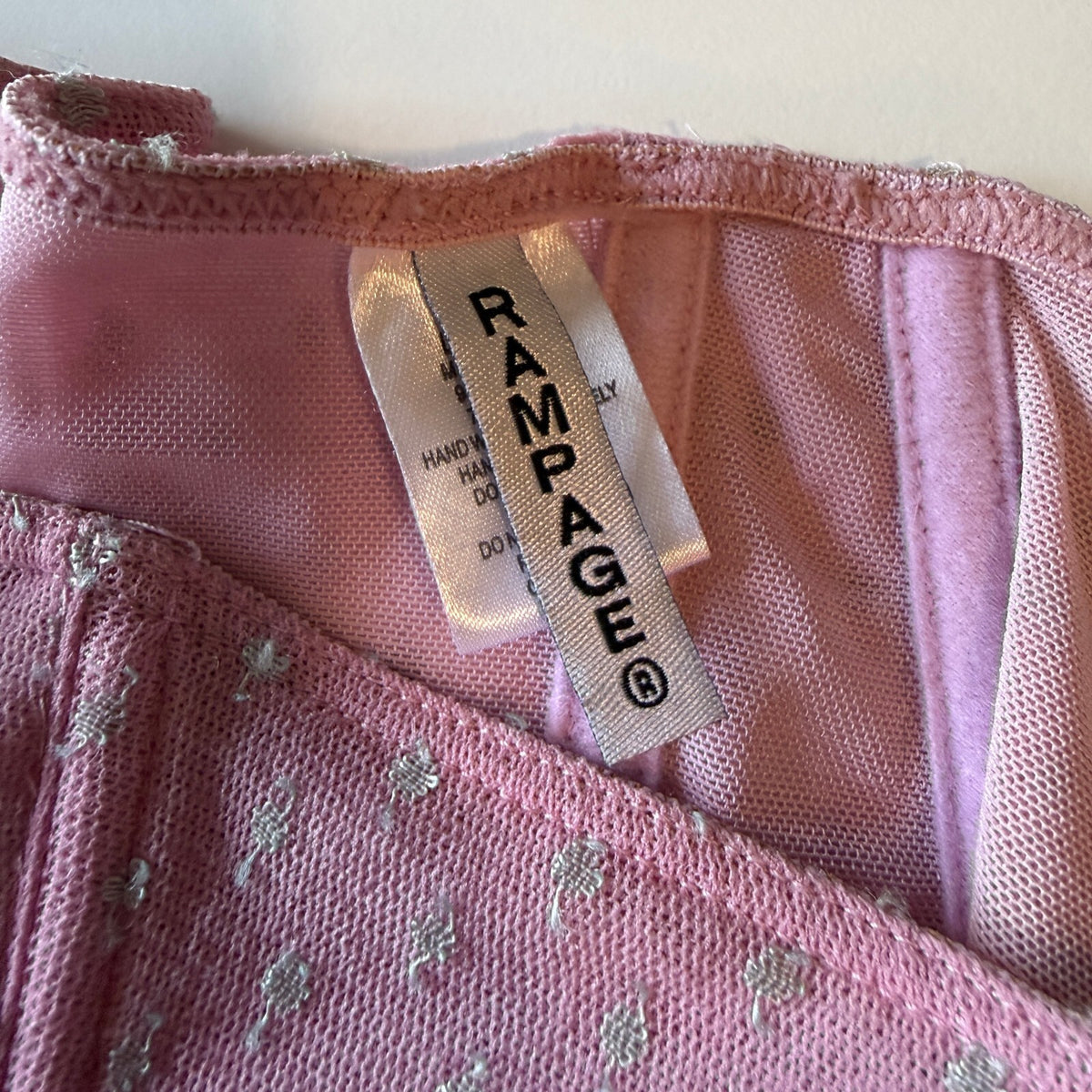 thriftalina Vintage Y2K Rampage Pink Mesh Corset Garter Belt Ruffle Coquette Lingerie