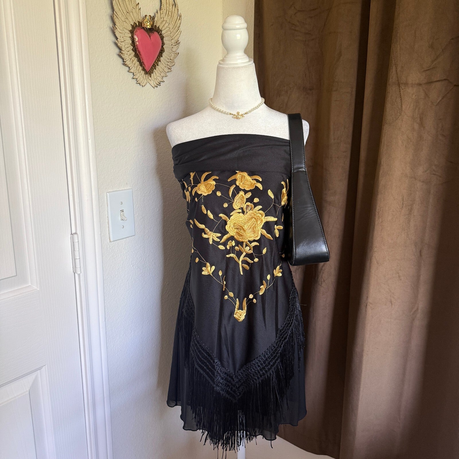 Piano Convertible Embroidered Scarf/Wrap/Shawl w/ Floral Applique Stevie Nicks