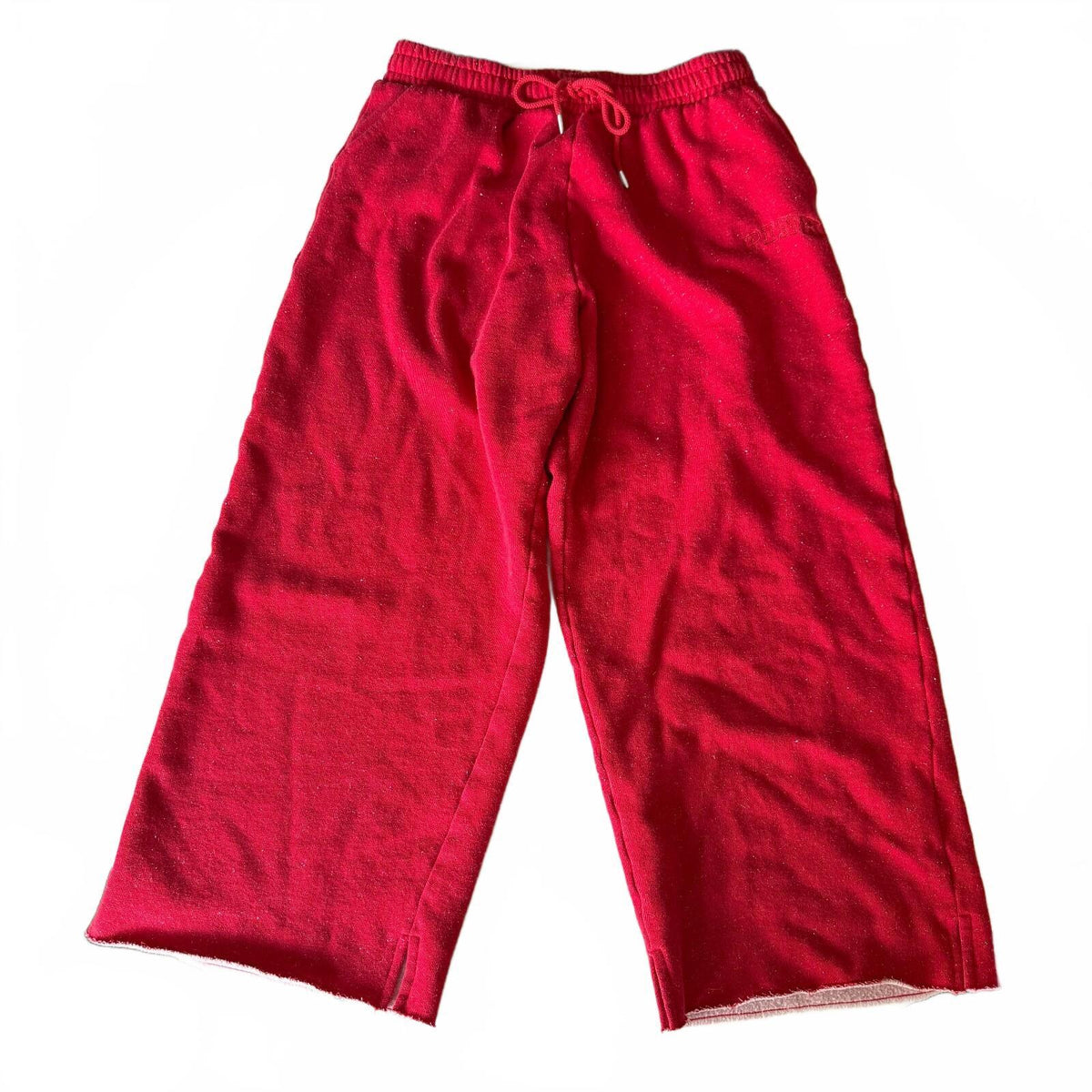PINK Victoria's Secret Red Glitter Sweatpants Sz Large Raw Hem Drawstring
