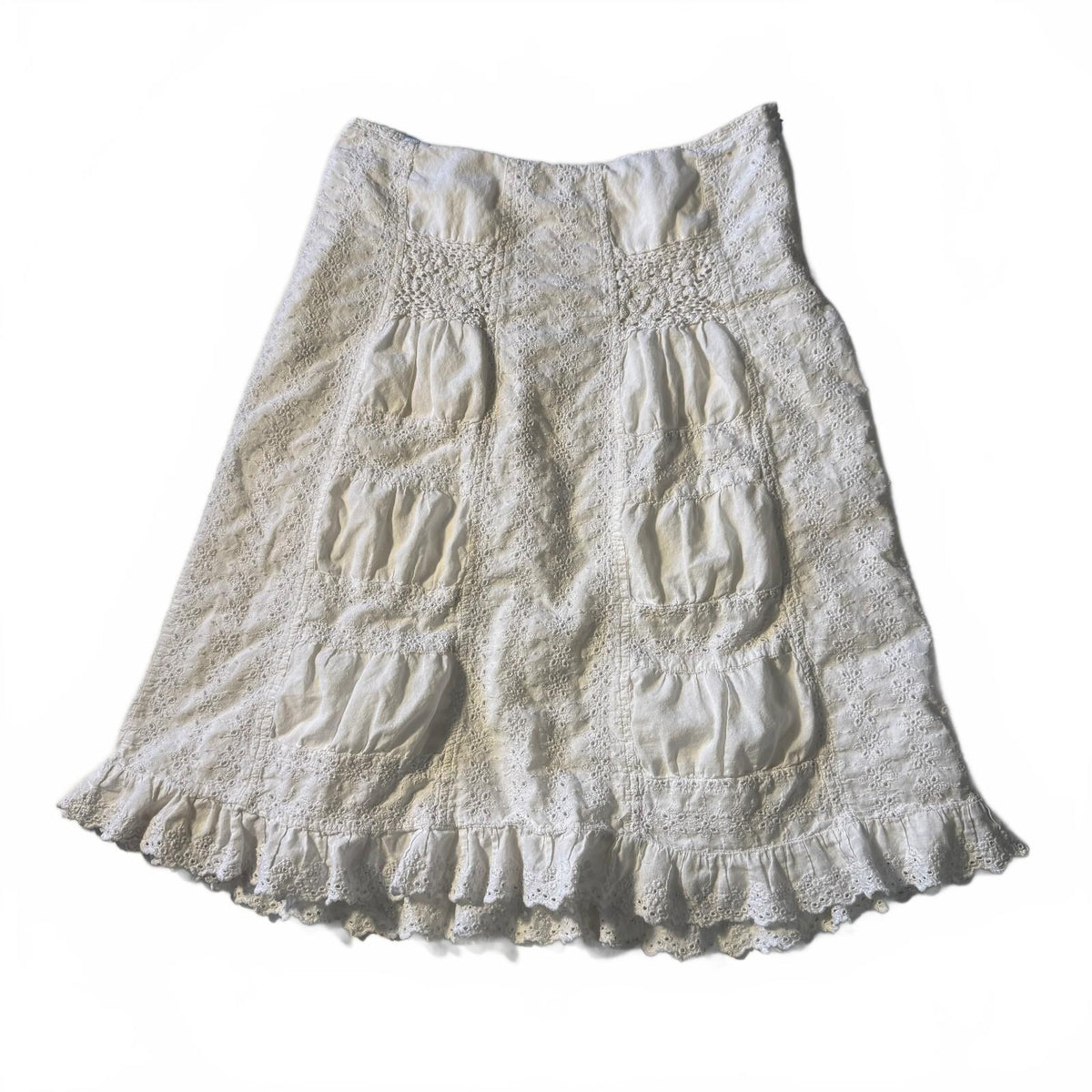 Harold's White Cotton Eyelet Lace Skirt Ruffle Hem Cottagecore Boho Sz 10