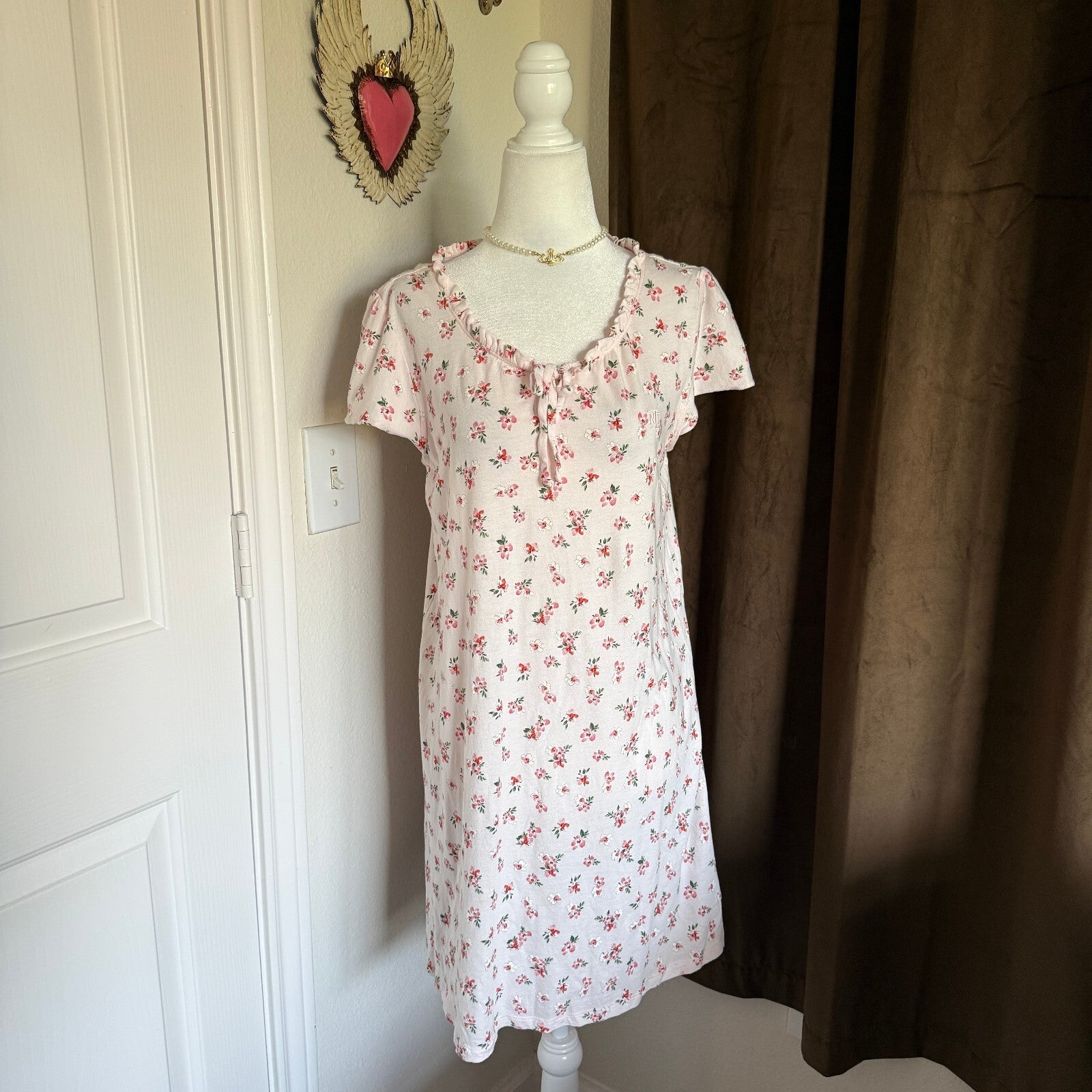 Floral Romantic Lauren Ralph Lauren Pink Flutter Sleeve Women's Nightgown Sz M