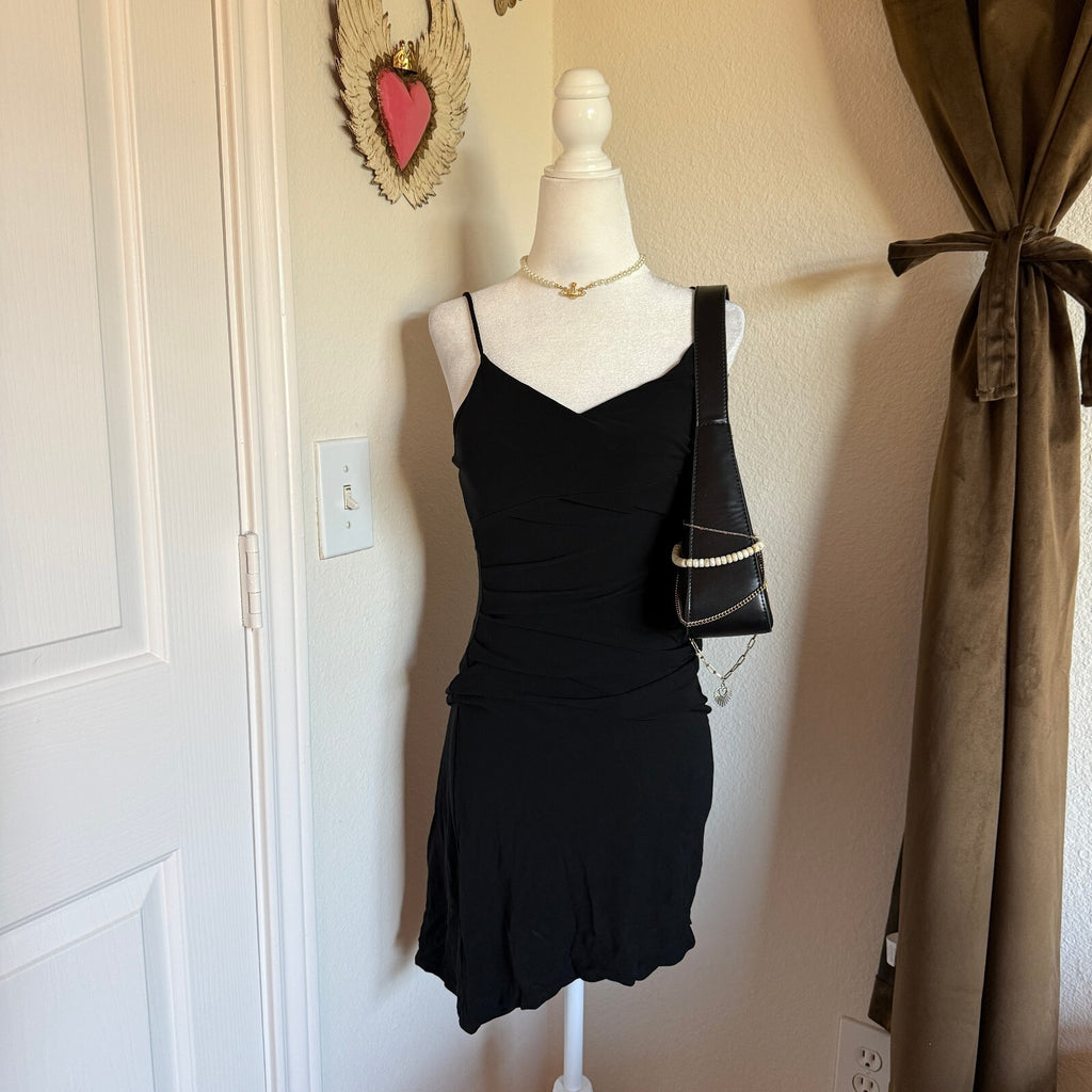 Diane Von Furstenburg Asymmetrical Ruched Detail Little Black Dress Size 8