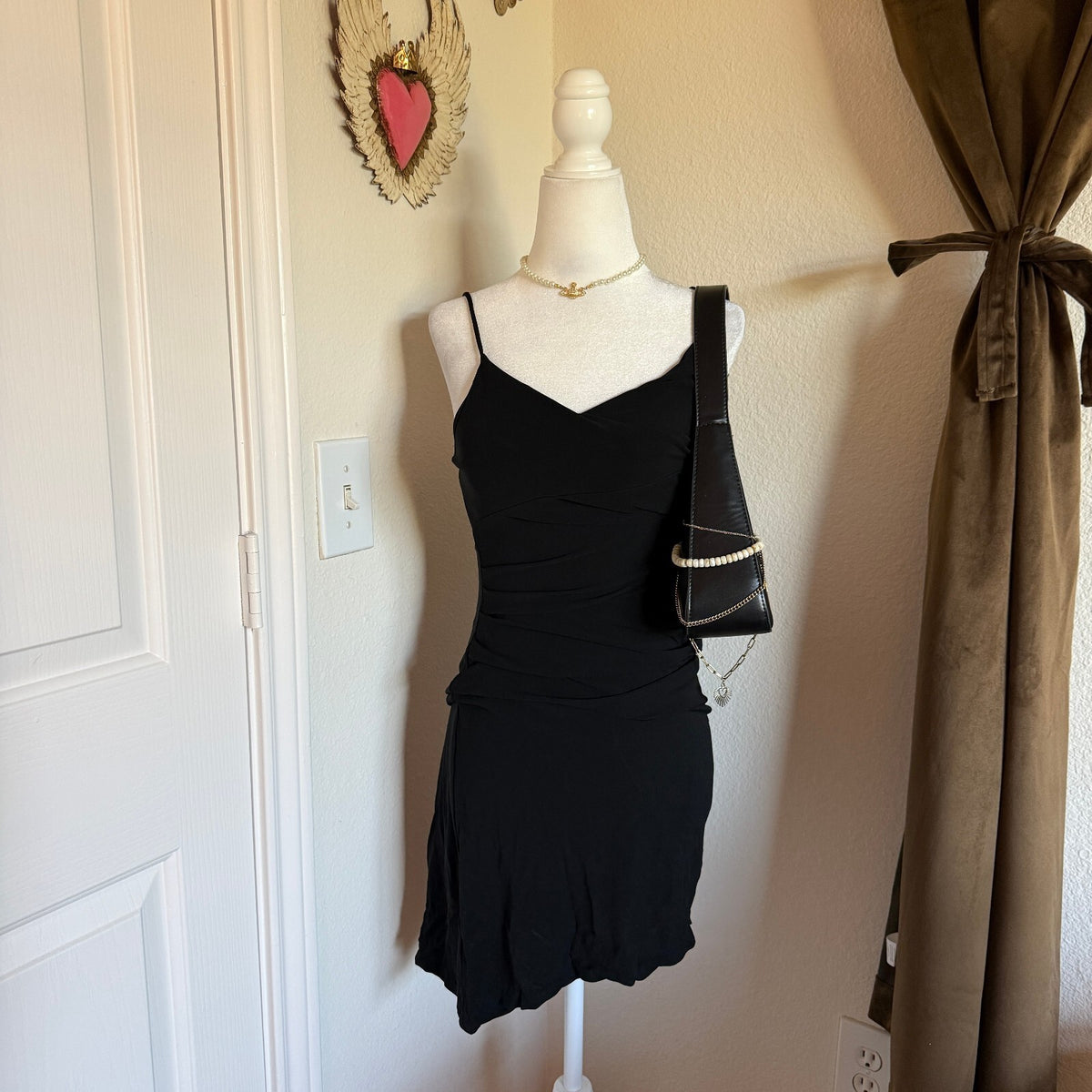 Diane Von Furstenburg Asymmetrical Ruched Detail Little Black Dress Size 8