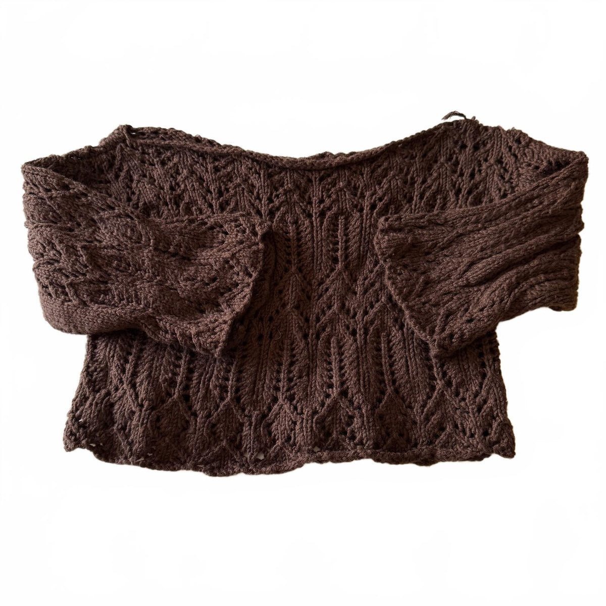 Handmade Brown Open Knit Lace Crop Sweater Slouchy Cozy Boho Cottagecore O/S