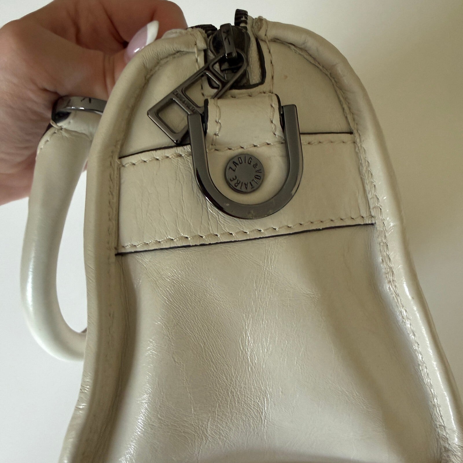 Zadig & Voltaire Sunny XS White Leather Handbag with Double Zipper Detail