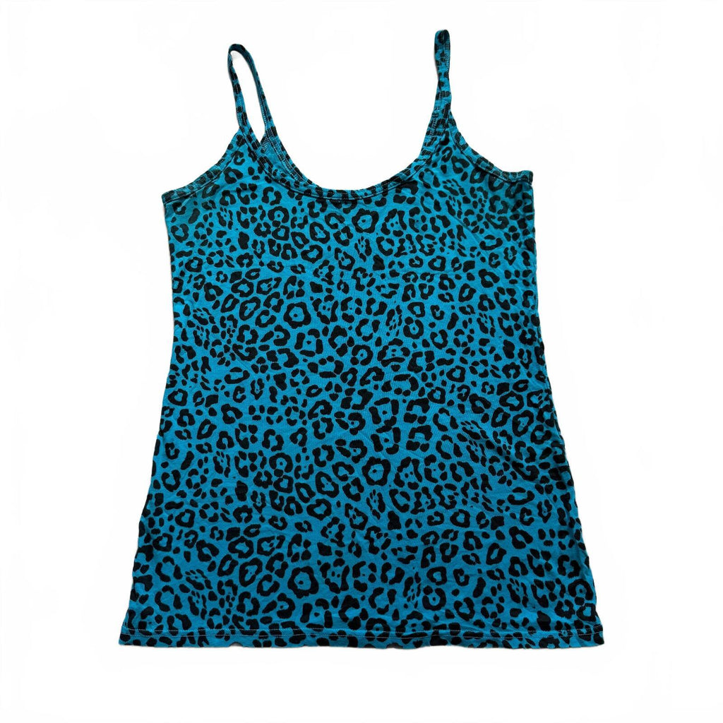 thriftalina No Boundaries Y2K Leopard Print Blue Spaghetti Strap Tank Top