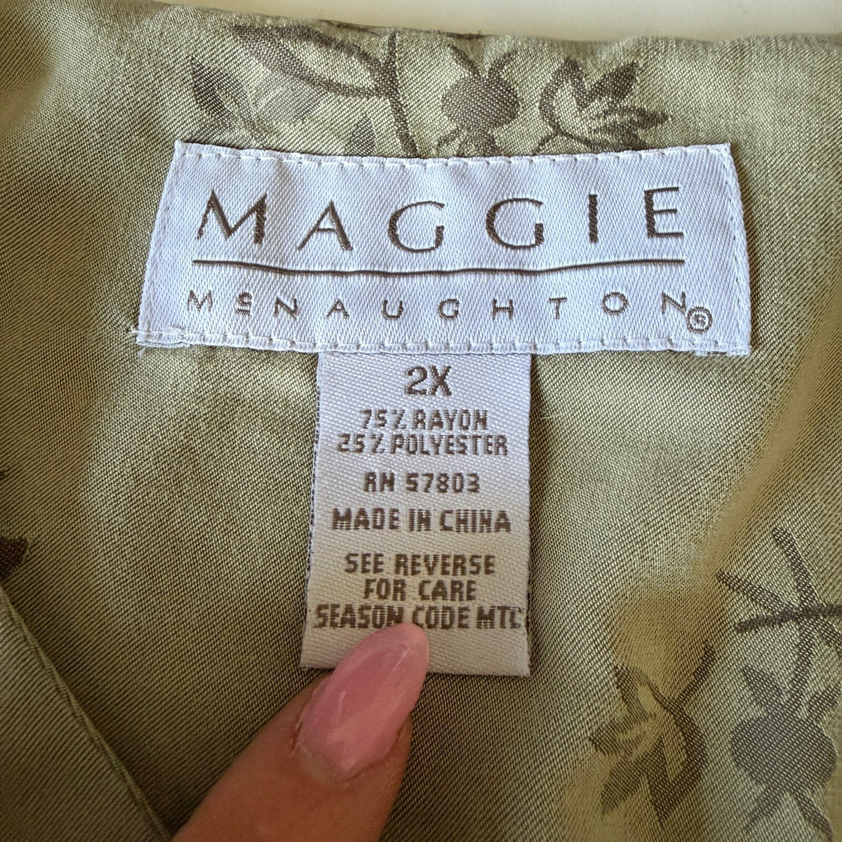 Maggie McNaughton Sage Floral Button Front Blouse Vintage Grandmacore Plus Y2K