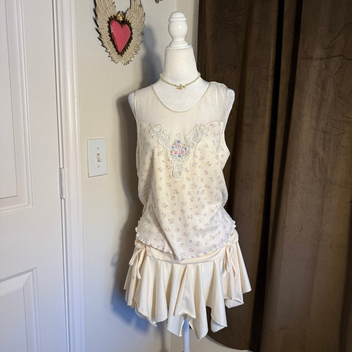 Secret Treasures Floral Mesh Lace Cami Tank Cottagecore Fairycore Vintage 90s