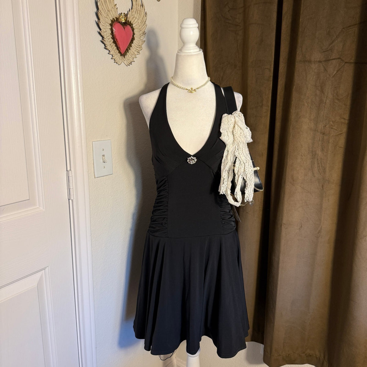 Vintage Jodi Kristopher NWT Black Halter Neck Dress Size Large Made in USA