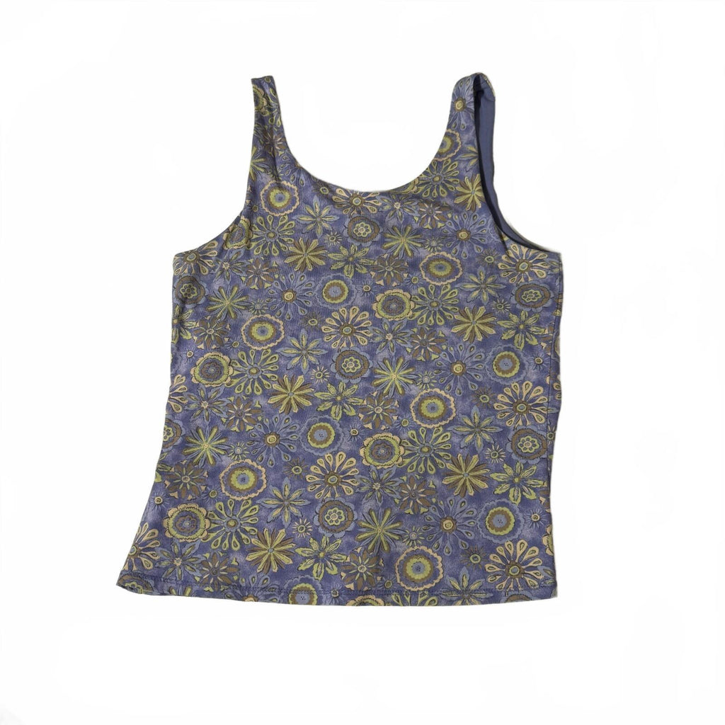 J. Jill Whimsical Floral Print Tank Top with Shelf Bra Cotton 90s Whimsigoth