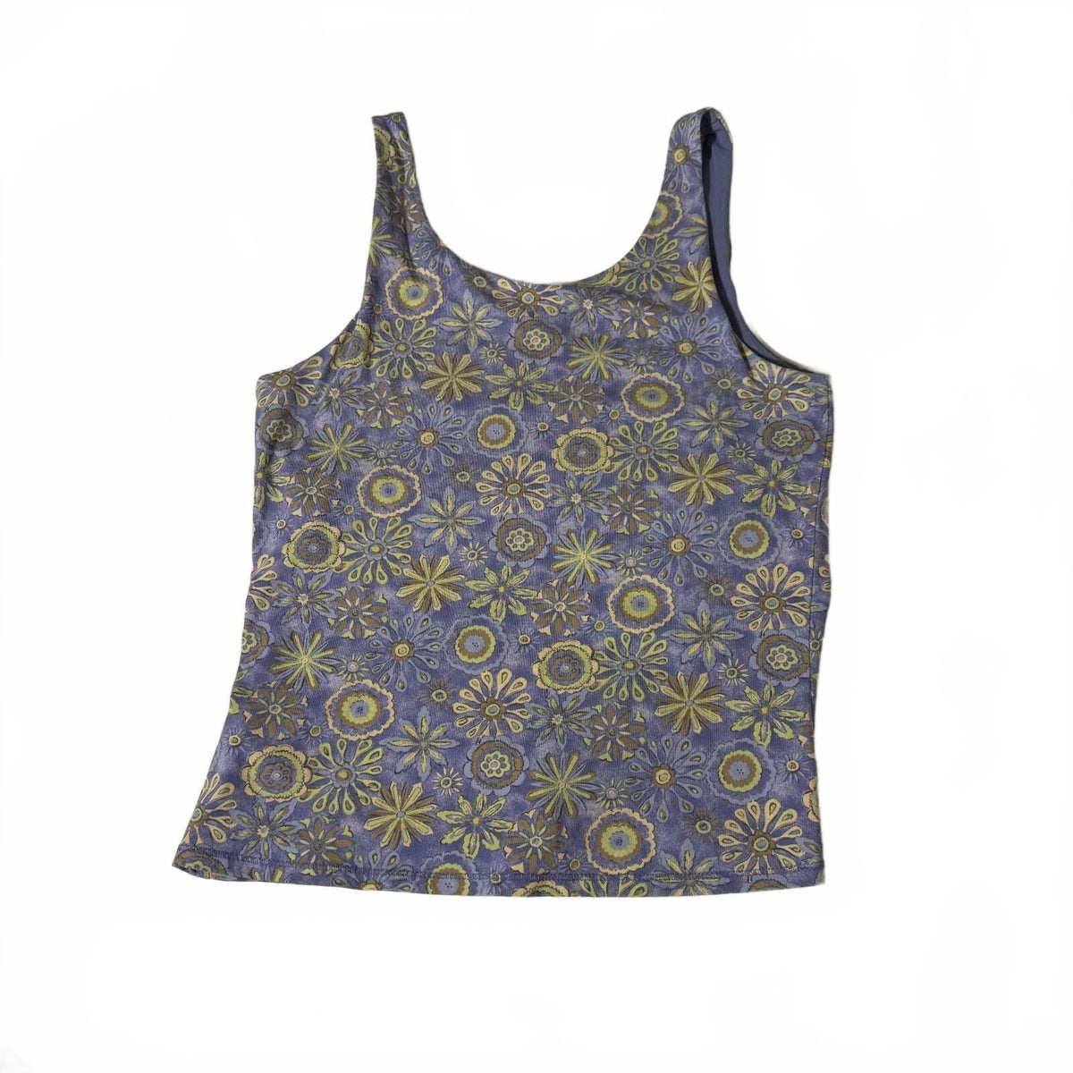J. Jill Whimsical Floral Print Tank Top with Shelf Bra Cotton 90s Whimsigoth