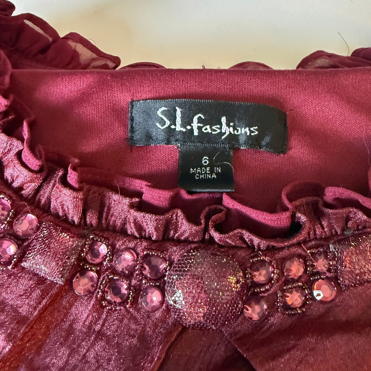 S.L. Fashions Vintage Ruffled Detail Beaded Cocktail Dress Sz 6
