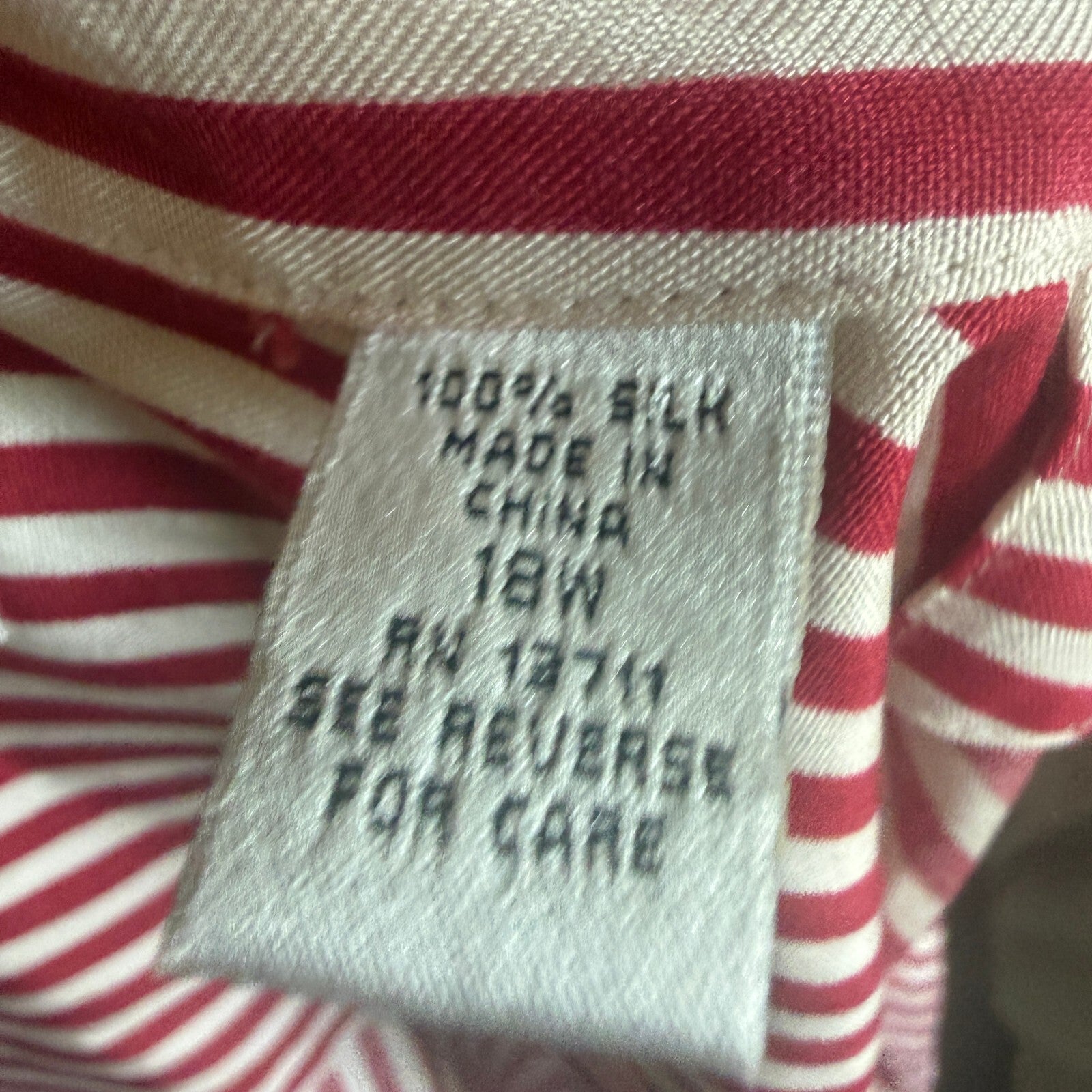 Valerie Stevens II Women's Red and White Vertical Stripe Silk Blouse Size 18W