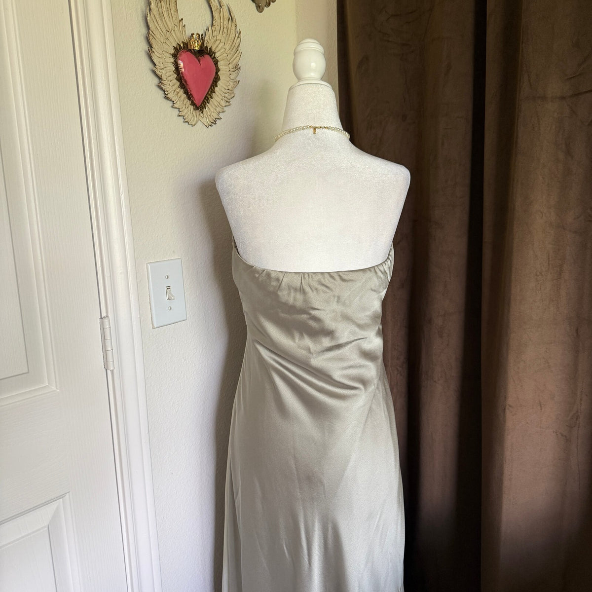 Show Me Your Mumu Taylor Strapless Satin Maxi Dress Sage Olive Boho Euro Summer