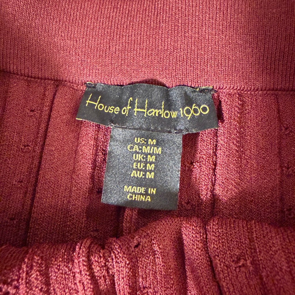 House of Harlow 1960 Knit Ruffled Hem Burgundy Mini Skirt Fall Winter Cozy Sz M