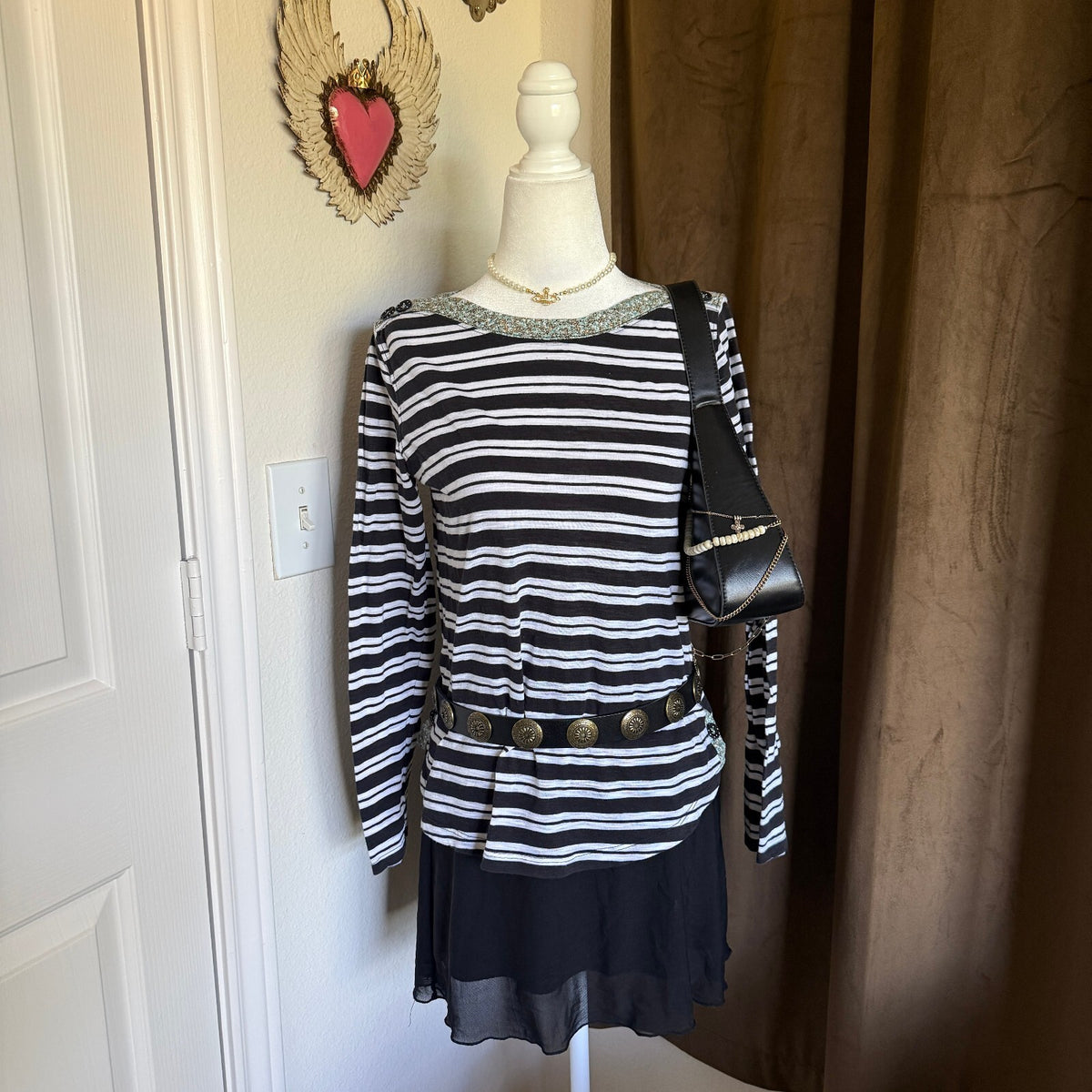 Anthropologie Postmark Sz S Striped Button Trim Boho Twee Top Coastal Grandma