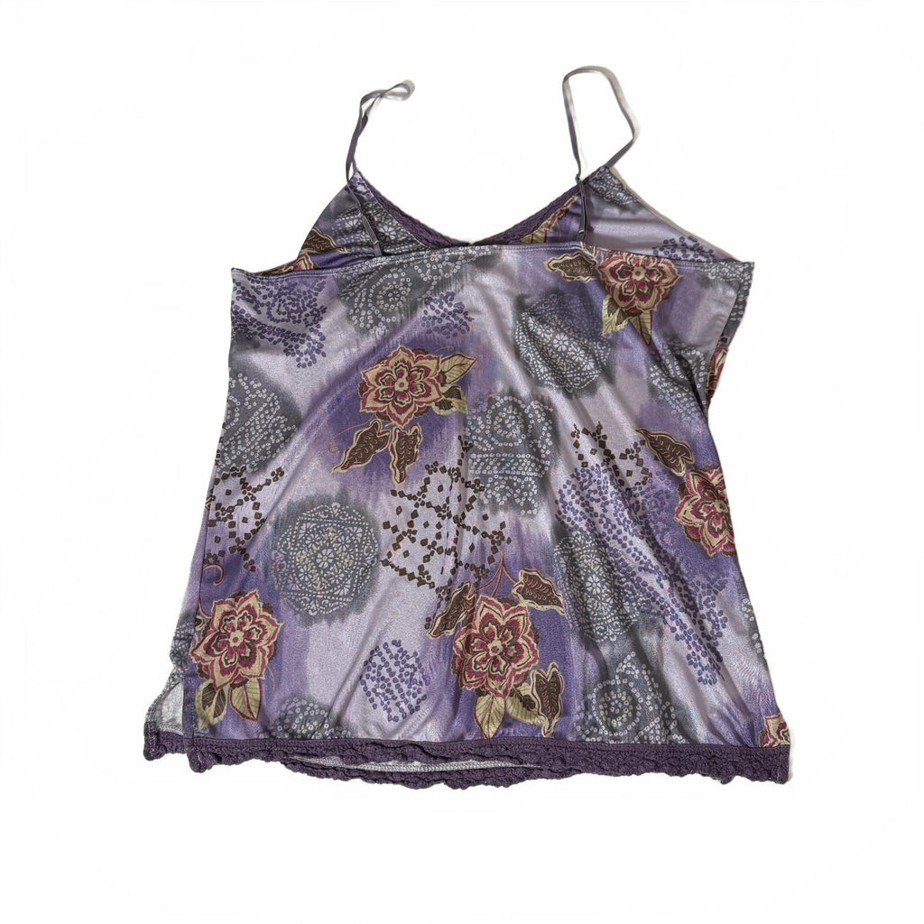 Y2K Early 2000s Xhilaration Floral Detail Lace Trim Whimsy Purple Camisole Top