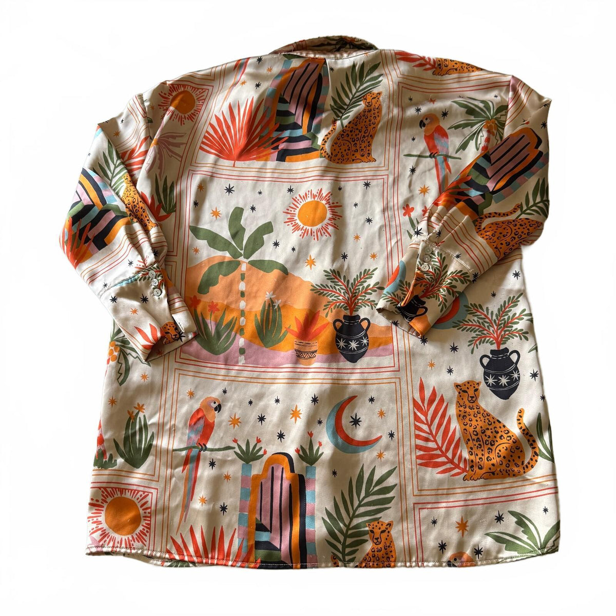 House of Harlow 1960 Women's Medium Button-Up Shirt Dress with Colorful Tropical