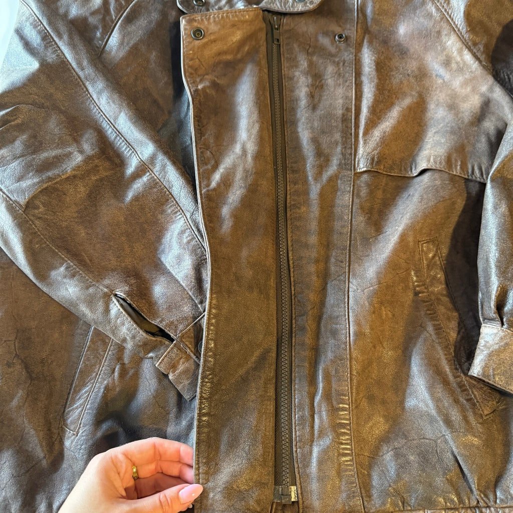 Vintage Genuine Leather Express Pilot Jacket Mens M Distressed Moto Bomber