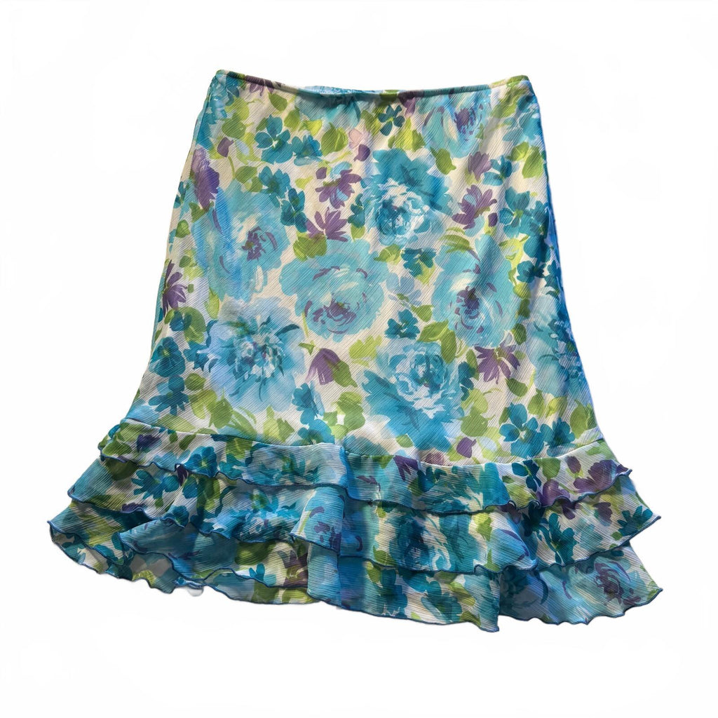 Whimsical Floral Tiered Ruffle Detail Tulip Skirt Coquette Girly Dressbarn Sz 12