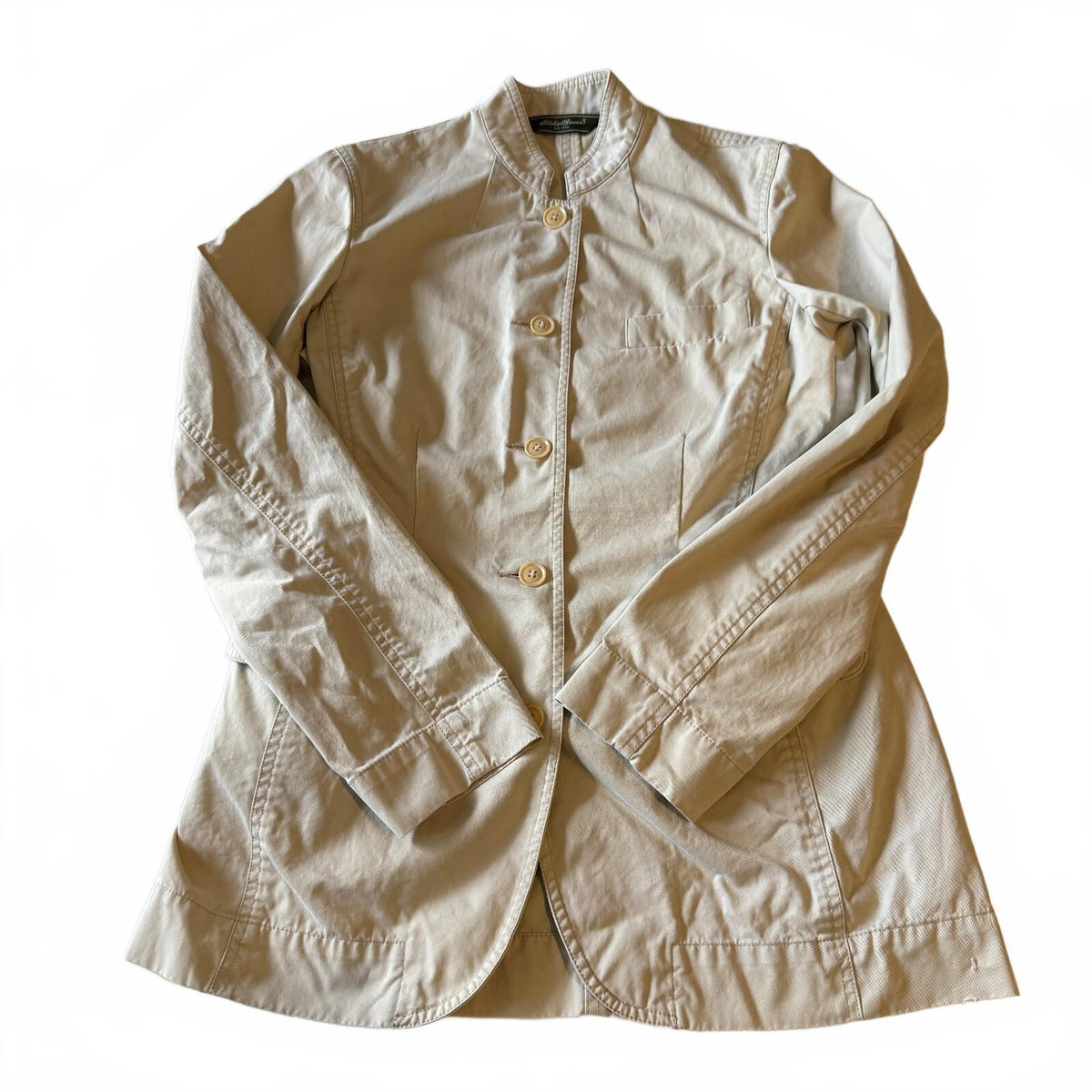 Eddie Bauer Women's Beige Cotton Button-Up Jacket Size 6 with Minor Wear