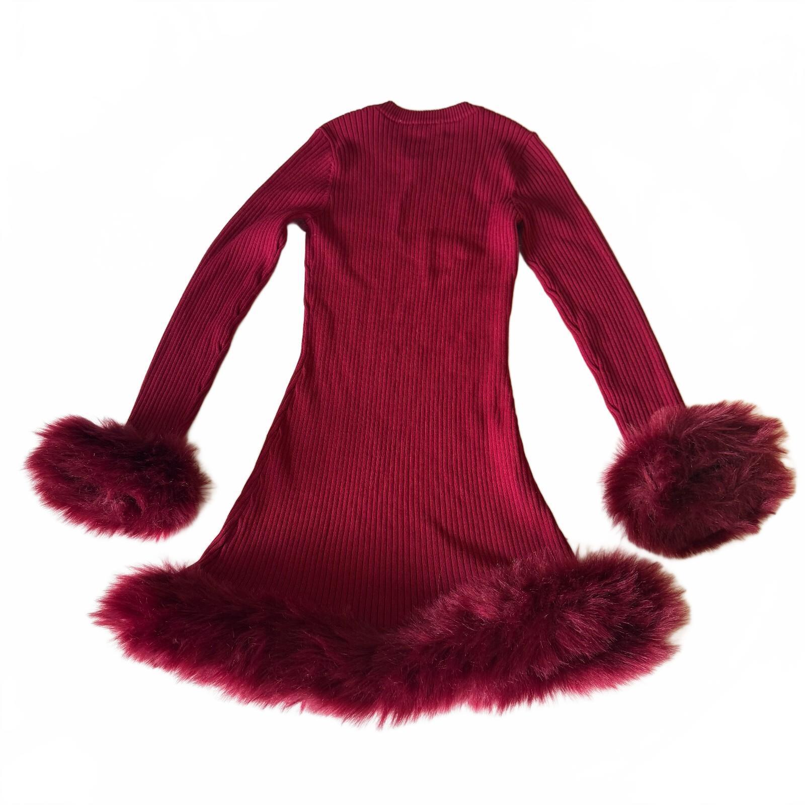 Show Me Your MuMu Fran Cranberry Mini Dress with Faux Fur Cuffs Sz Small