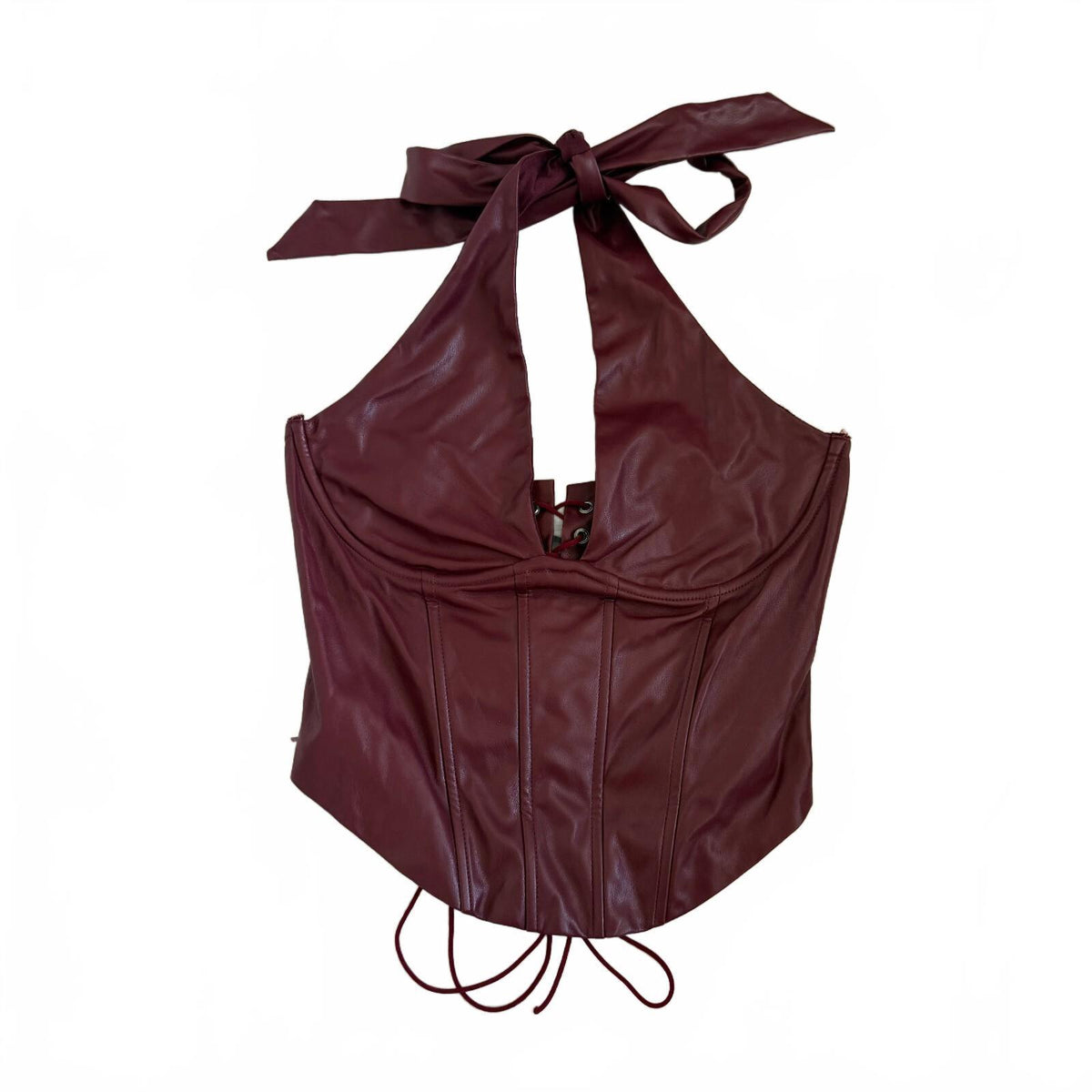 Windsor Undeniable Flair Halter Corset Top Burgundy Faux Leather Witchy Fall