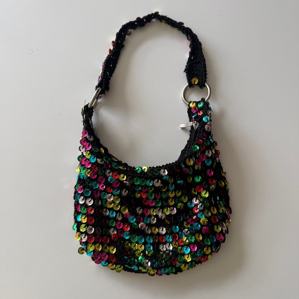 Y2K Beaded Sequin Multicolor FashionExpress Confetti Slouchy Mini Bag Rave