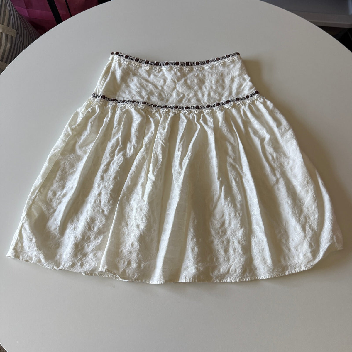 White Jacquard Tiered Skirt Ribbon Trim Cottagecore Fairycore Softgirl M