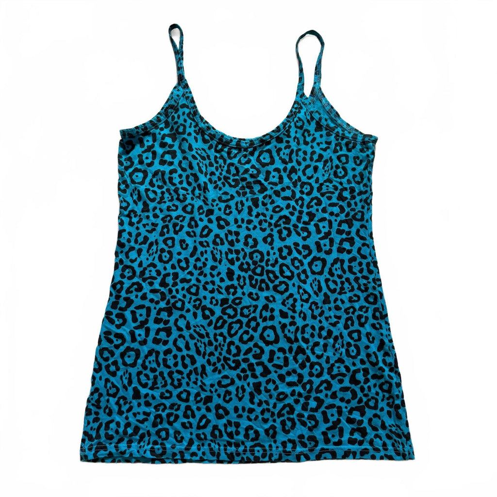 thriftalina No Boundaries Y2K Leopard Print Blue Spaghetti Strap Tank Top