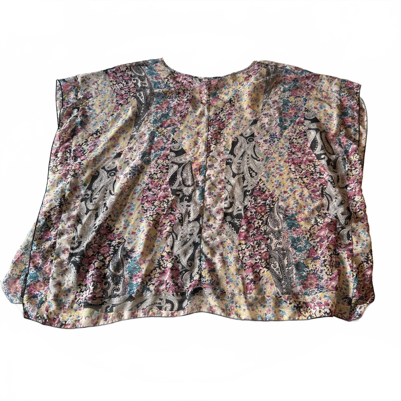 Lavish Bohemian Floral Paisley Print Sheer Blouse Top Layering Whimsical Poncho