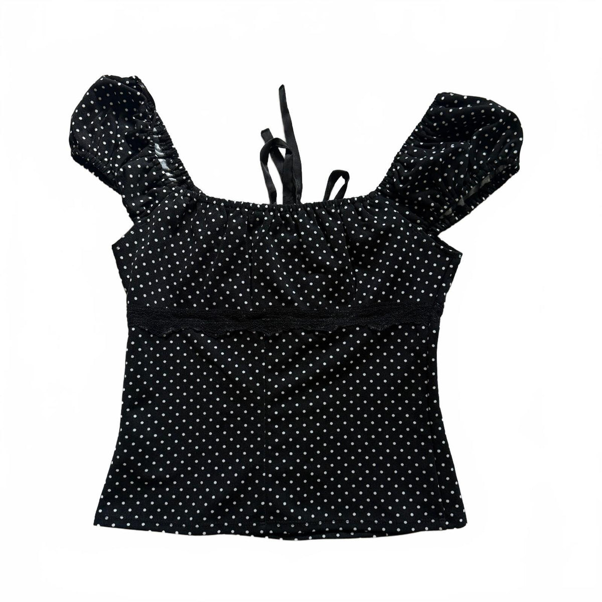 thriftalina Mixed Threads Los Angeles Black Polka Dot Puff Sleeve Top Coquette Girly Trendy