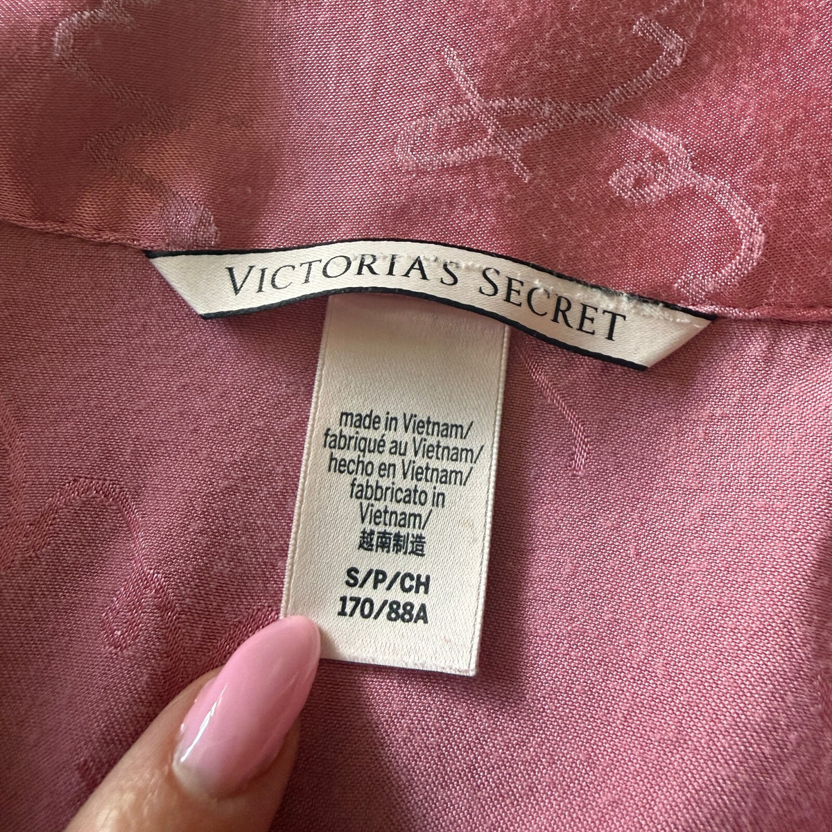 Victoria's Secret Satin Logo Printed Pajama Romper Sz S Pink Belted