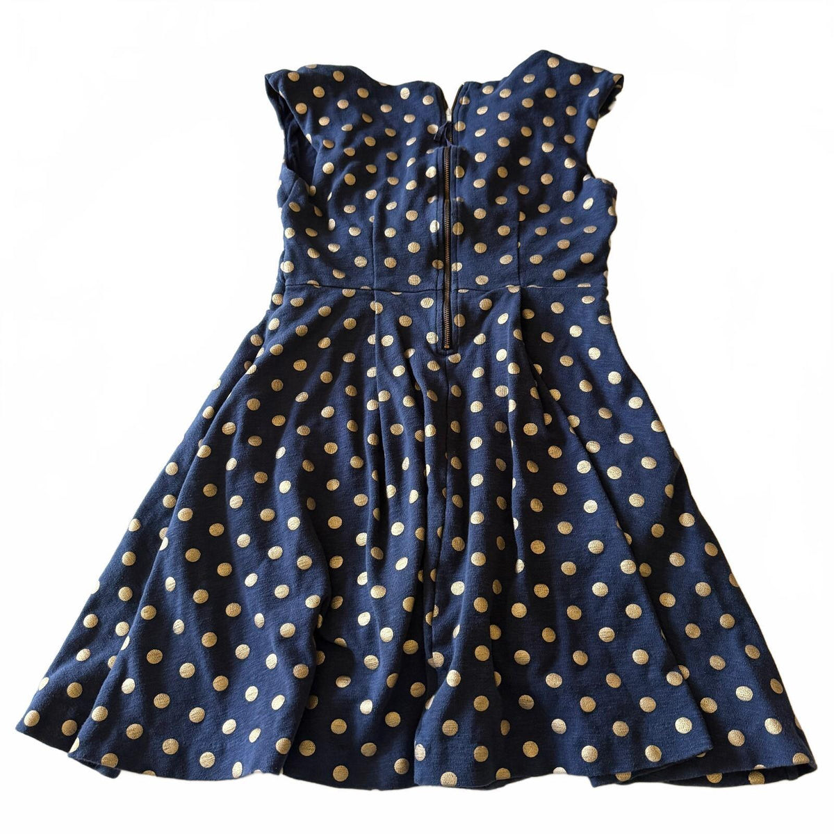Maeve Anthropologie Navy Gold Polka Dot Fit Flare Dress Twee Balletcore Sz Small