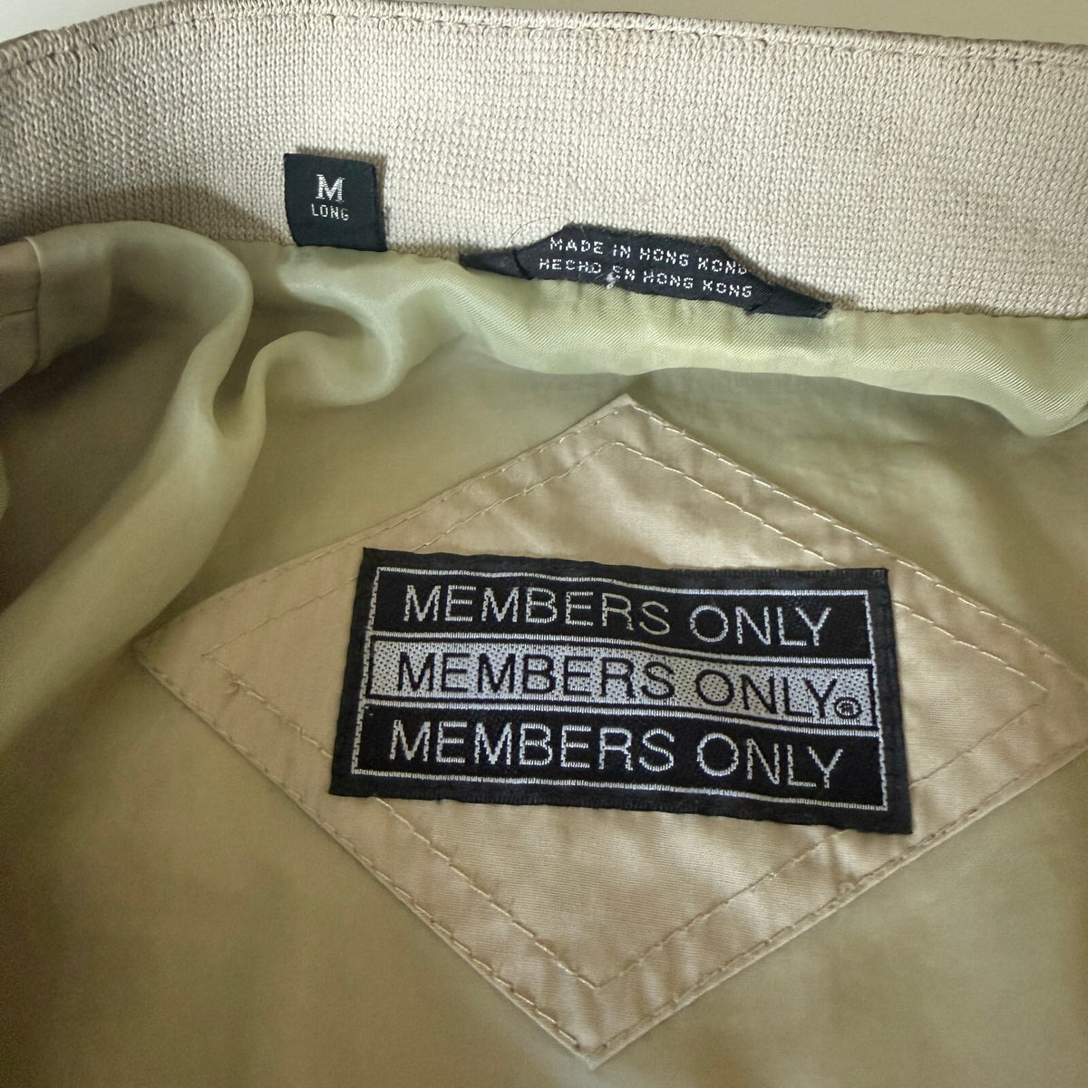 Vintage Members Only Iconic Racer Jacket Sz Medium Long Khaki Tan 80s 90s Era