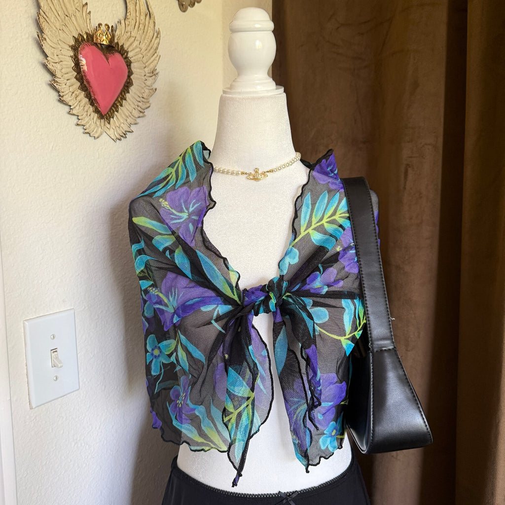 Vintage Catalina Sarong Scarf Wrap Floral Summer Layering Ruffled Hem