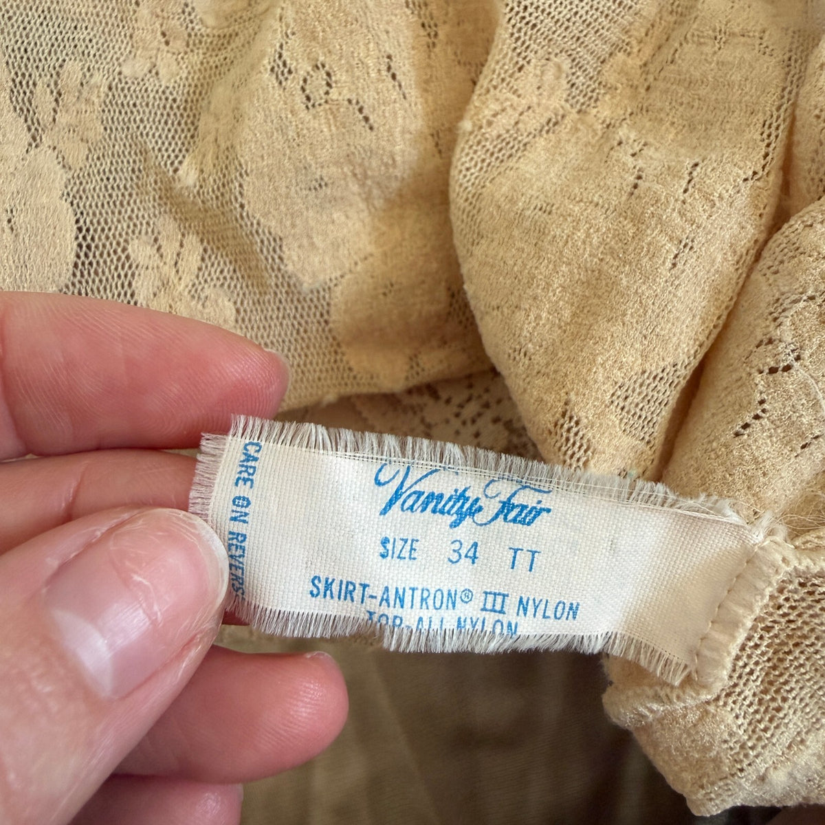 Vanity Fair Vintage Nude Lace and Nylon Slip Dress Size 34