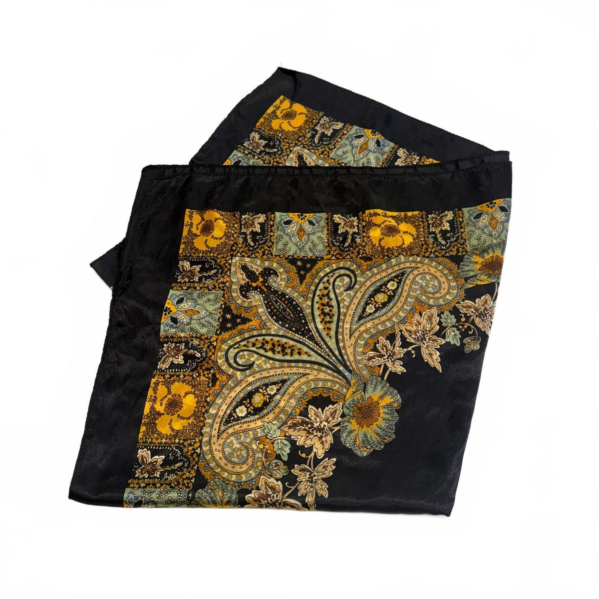Black and Gold Paisley Pattern Bohemian Polyester Square Convertible Scarf