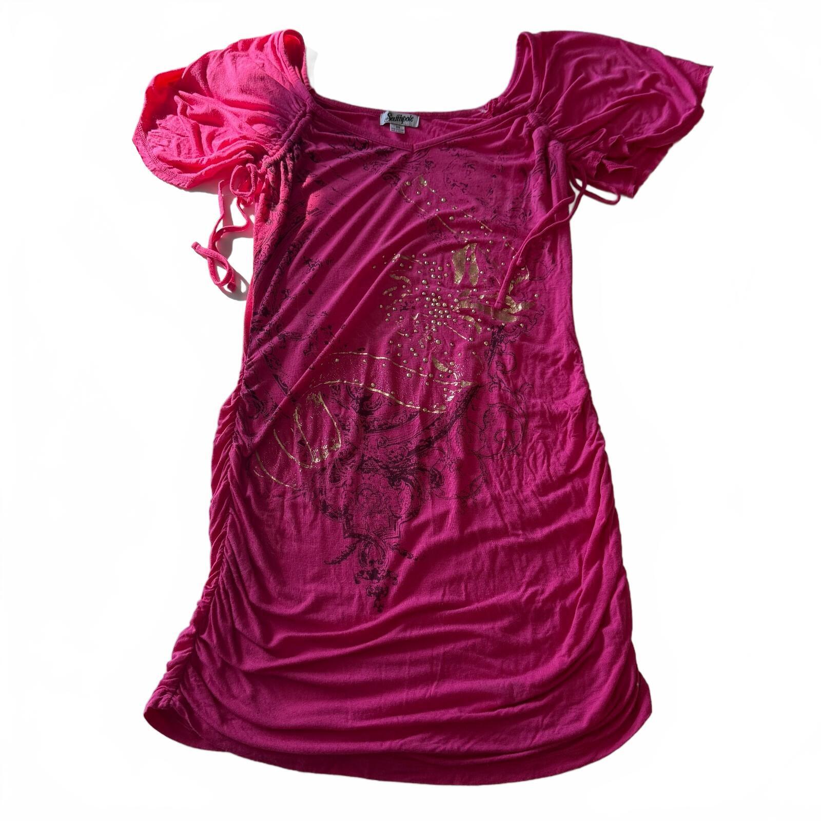 Y2K Southpole Women's Bodycon Pink Short Sleeve Ruched Dress Size M