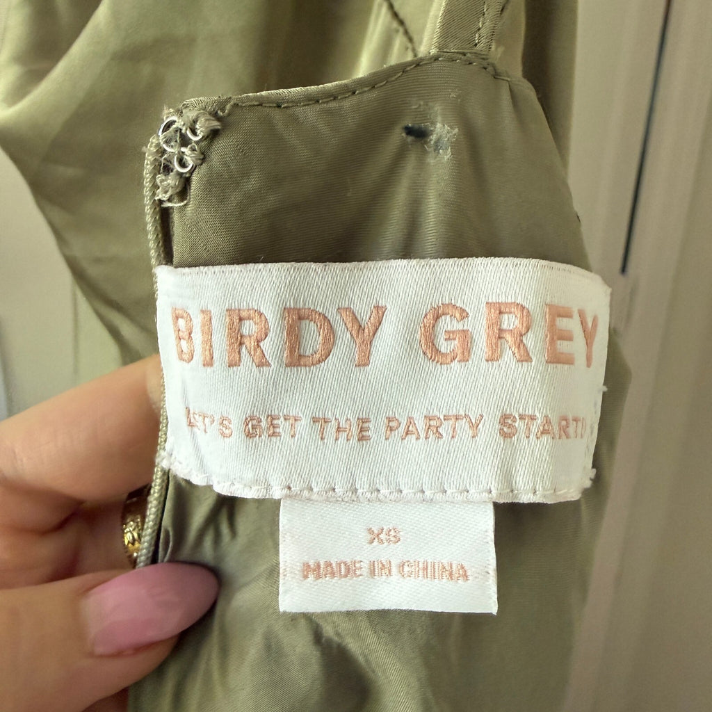 Birdy Grey Sage Green Satin Cowl Neck Slit Maxi Dress Lisa Shiny Bridesmaid XS