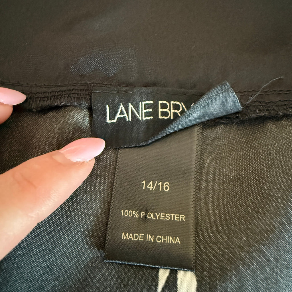 Lane Bryant Satin Silky Kimono Wrap Detail Top Black & White Floral V-Neck 14-16